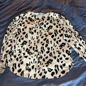 NWOT Tickled Teal Black and cream Long Sleeve Blouse size 2x